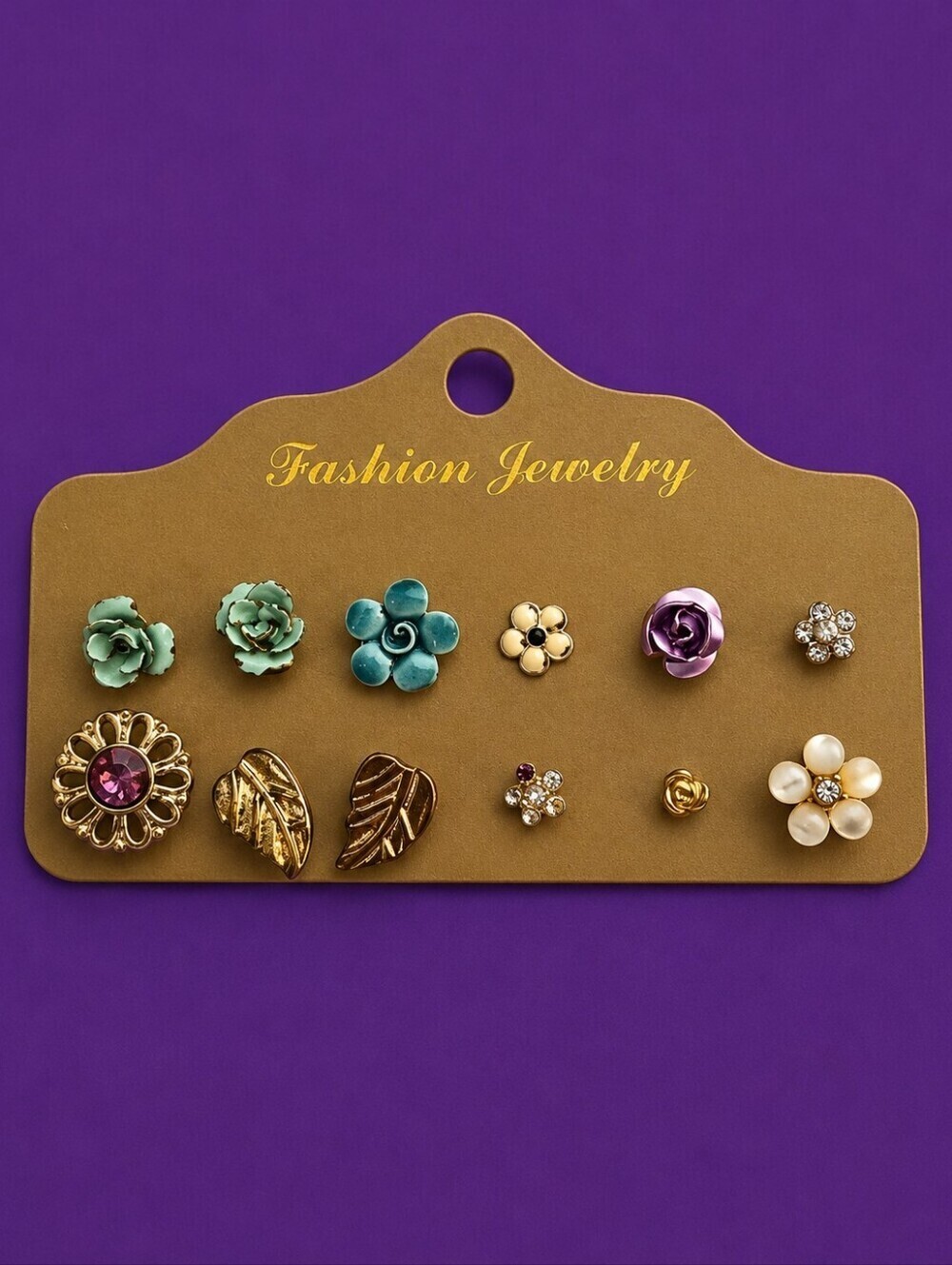 Vintage Eight Single and Two Pair Floral and Leaf Earring Set